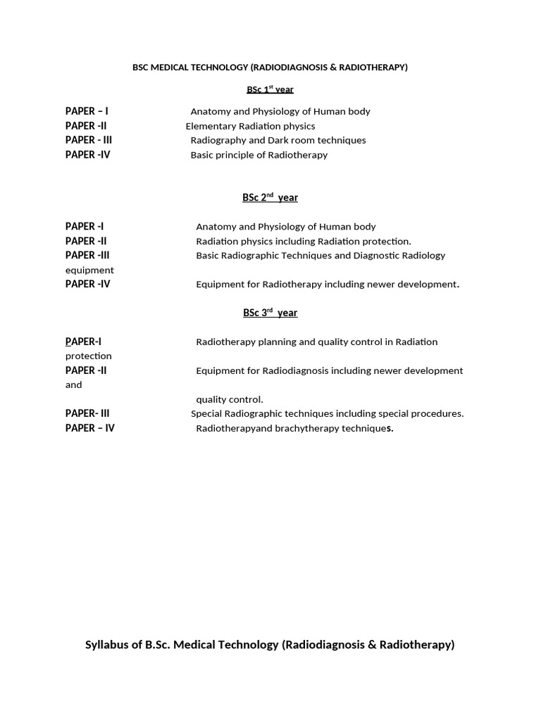 BSc Medical Technology Radiodiagnosis Syllabus | PDF | Radiation ...