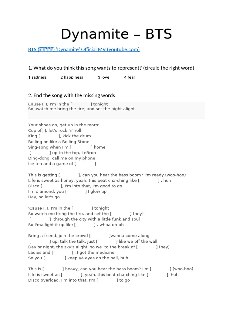 Dynamite - BTS | PDF | English Language Music | American Styles Of Music