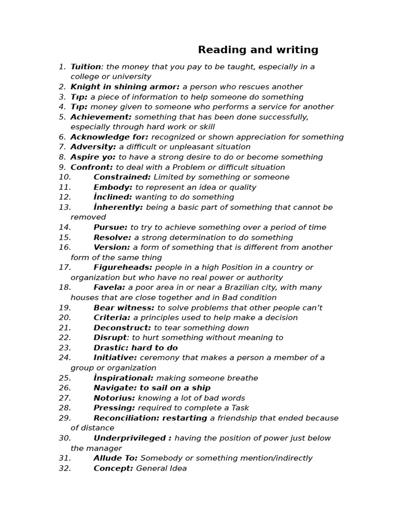 Vocabulary Terms and Definitions Guide | PDF | Feeling | Mind