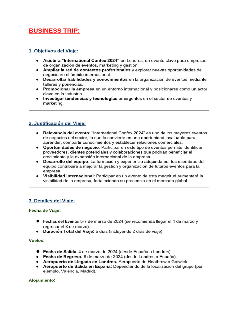 Planificación de Viaje a International Confex 2024 | PDF | Marketing ...