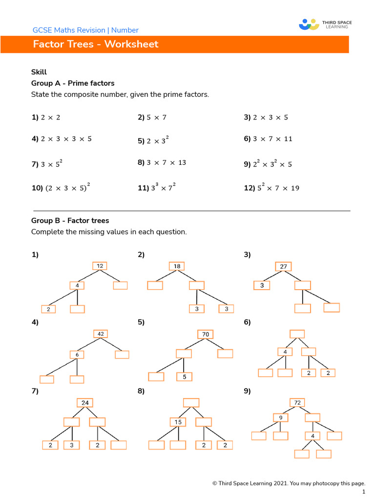 GCSE Maths Factor Trees Worksheet | PDF | Prime Number | Worksheet