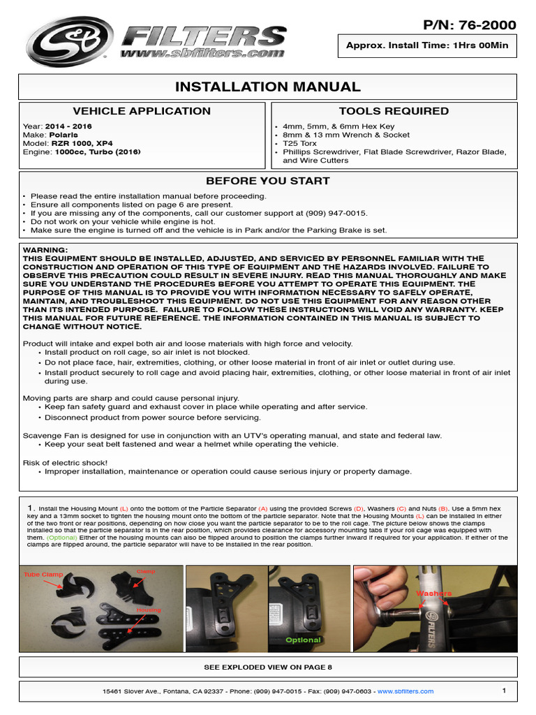 Particle Separator Installation Guide Polairs RZR XP 1000 | PDF ...
