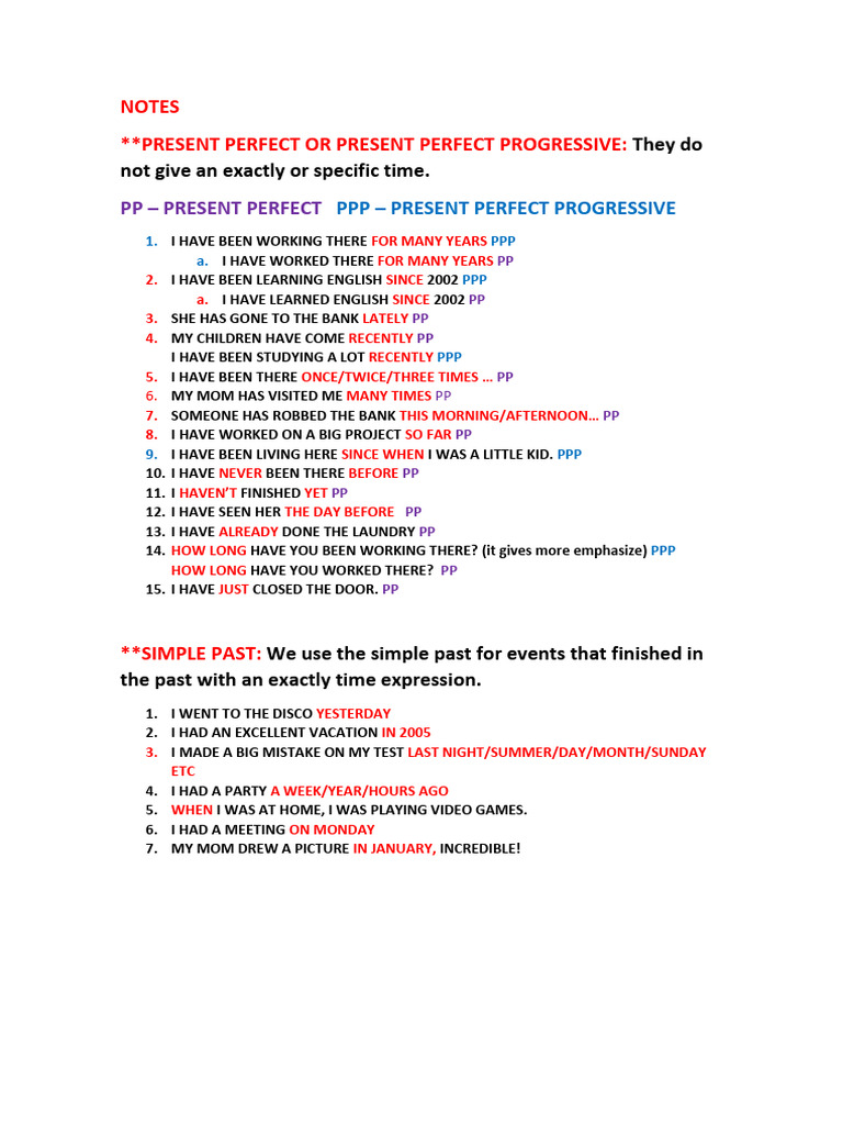 Present Perfect Present Perfect Progressive Simple Past | PDF