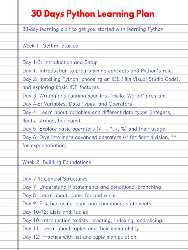 5 Weeks Python Plan Telugu Gyaan PDF | PDF