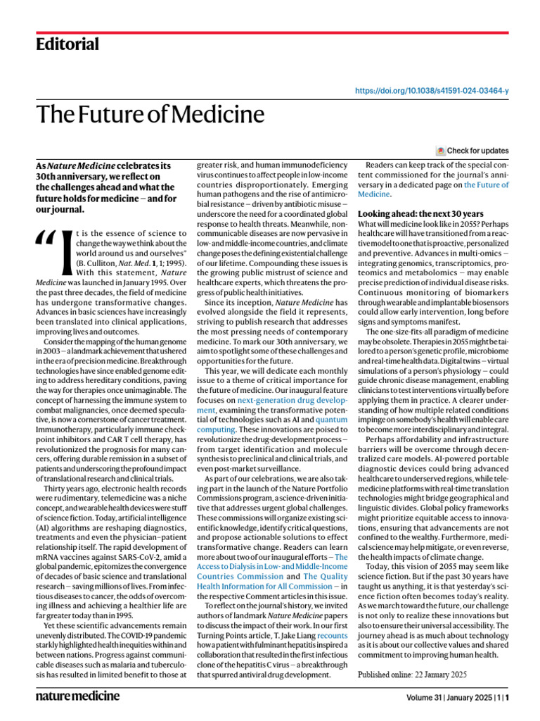 The Future of Medicine | PDF | Personalized Medicine | Clinical Medicine
