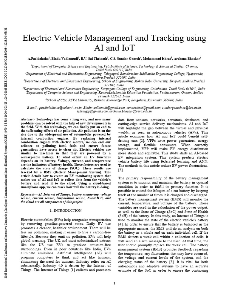 Electric Vehicle Management and Tracking Using AI and IoT | PDF ...