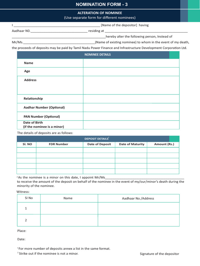 View of Nominee Alteration Form for Depositors | PDF