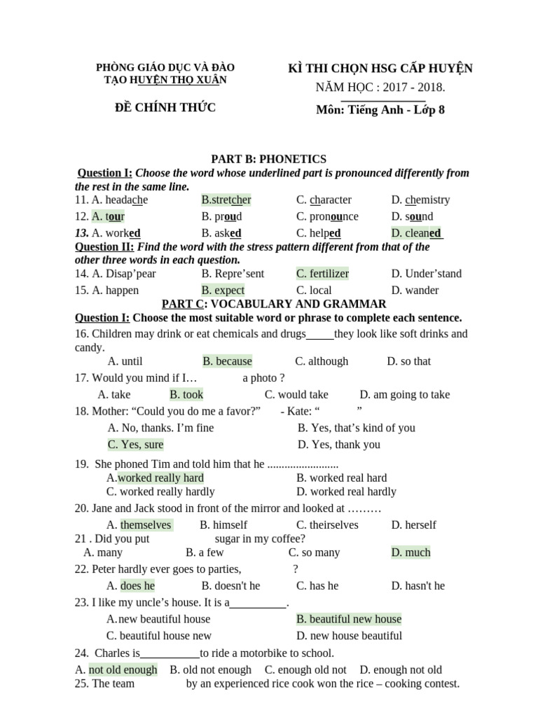 HSG English Exam Paper for Grade 8 | PDF | Stress (Biology) | Telephone