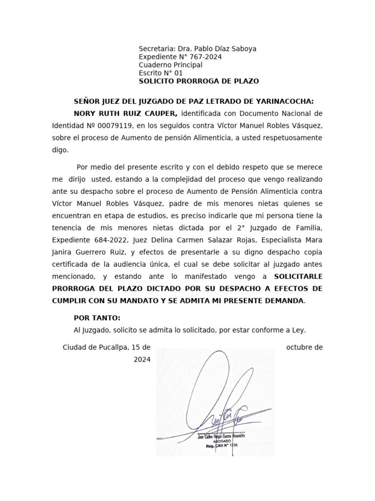 Solicitud de Prórroga en Proceso Judicial | PDF