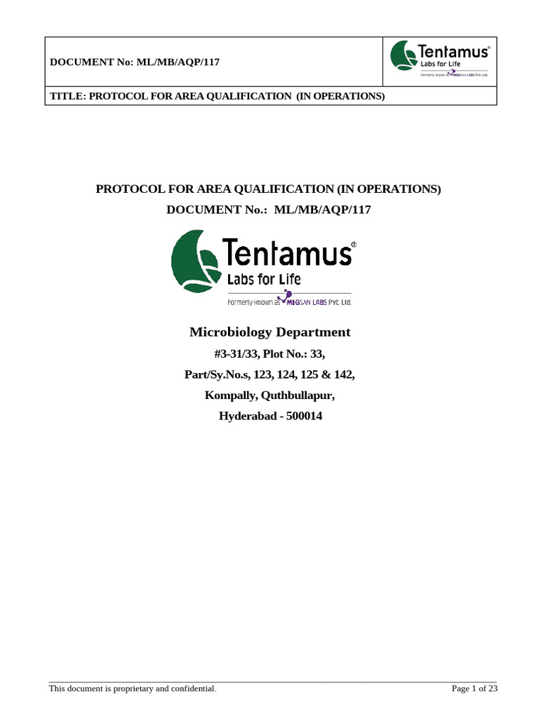 Area Qualification Protocol for Microbiology | PDF