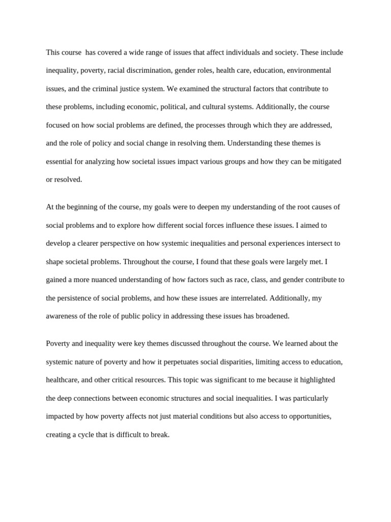 This Course On Social Problems Has Covered A Broad Range of Issues That ...