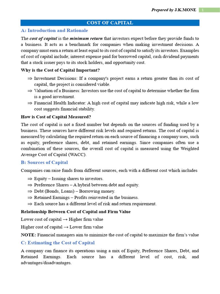 Understanding Cost of Capital Essentials | PDF | Cost Of Capital ...