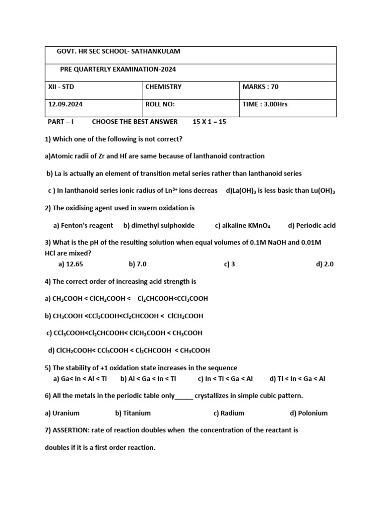 12TH CHEMISTRY QUARTERLY QUESTION PAPER 2022 PDF DOWNLOAD visual data 8