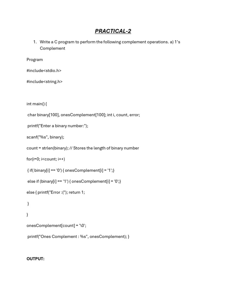 C Program for Binary Complements | PDF