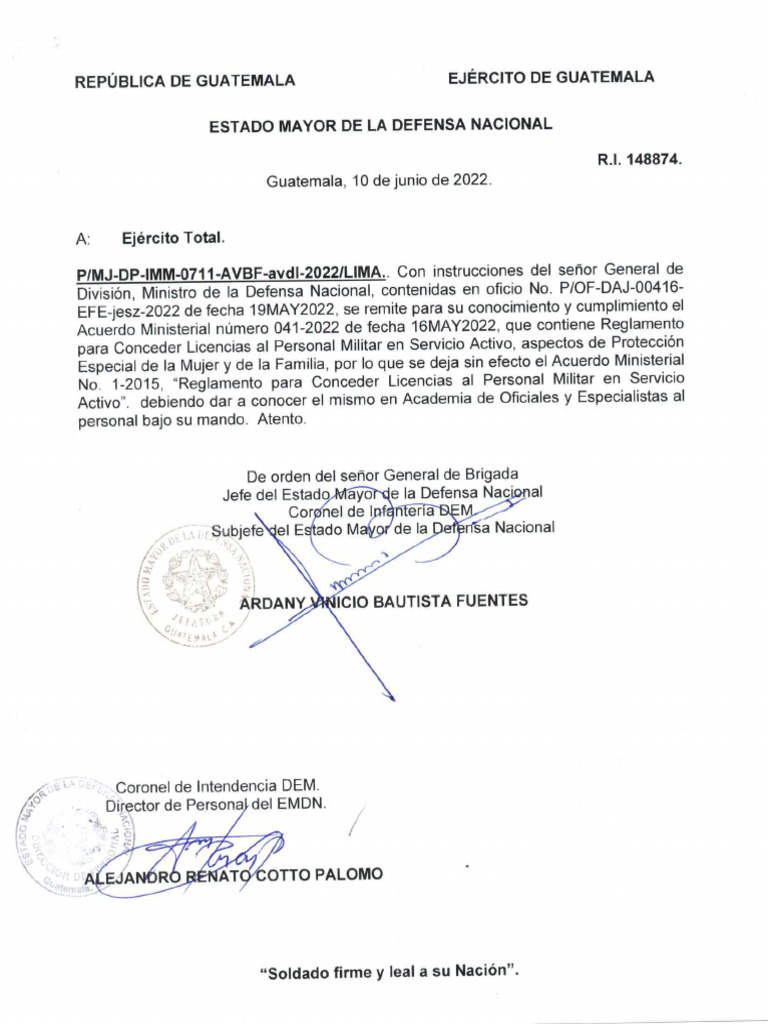 Reglamento para Conceder Licencias Al Personal Militar AG 041-2022 | PDF