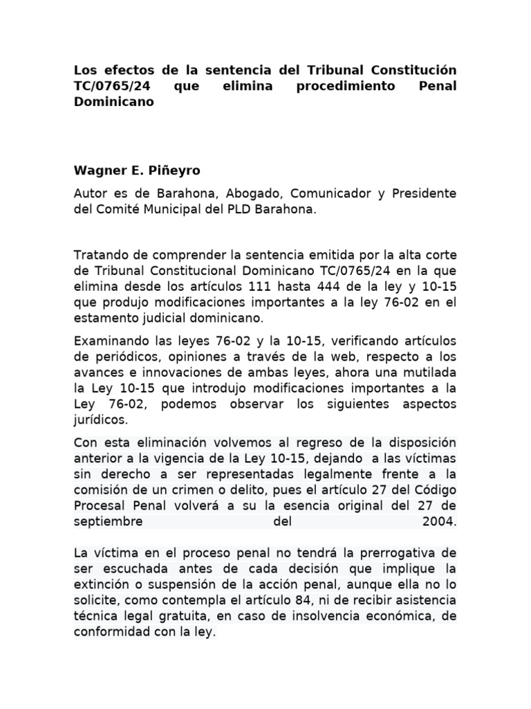 Impacto de la Sentencia TC/0765/24 | PDF | Ley procesal | Derecho penal