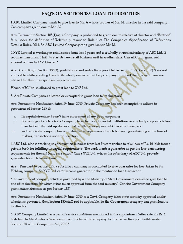 Section 185: Loans to Company Directors | PDF | Loans | Corporations