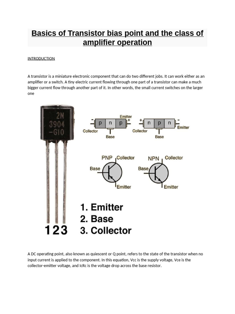 Basics of Transistor Bias Point and The Class of Amplifier Operation | PDF