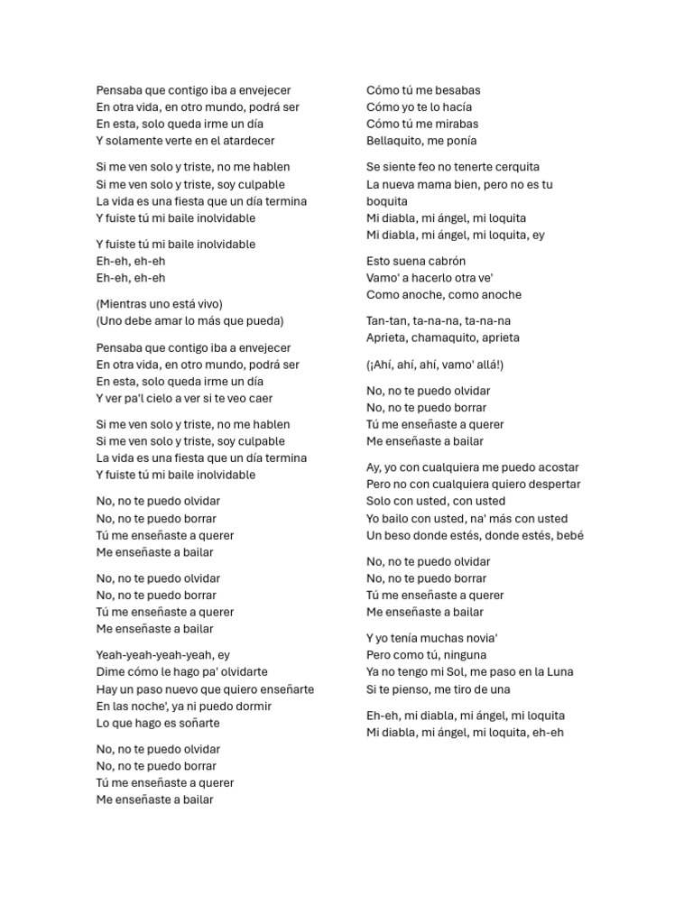 Baile Inolvidable: Letra y Sentimientos | PDF