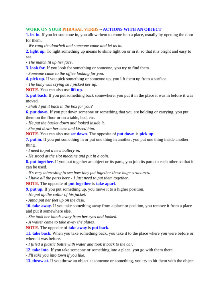Work On Your Phrasal Verbs | PDF