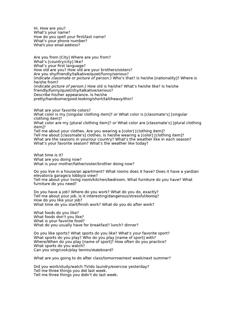 Oral Test - Interchange Intro | PDF