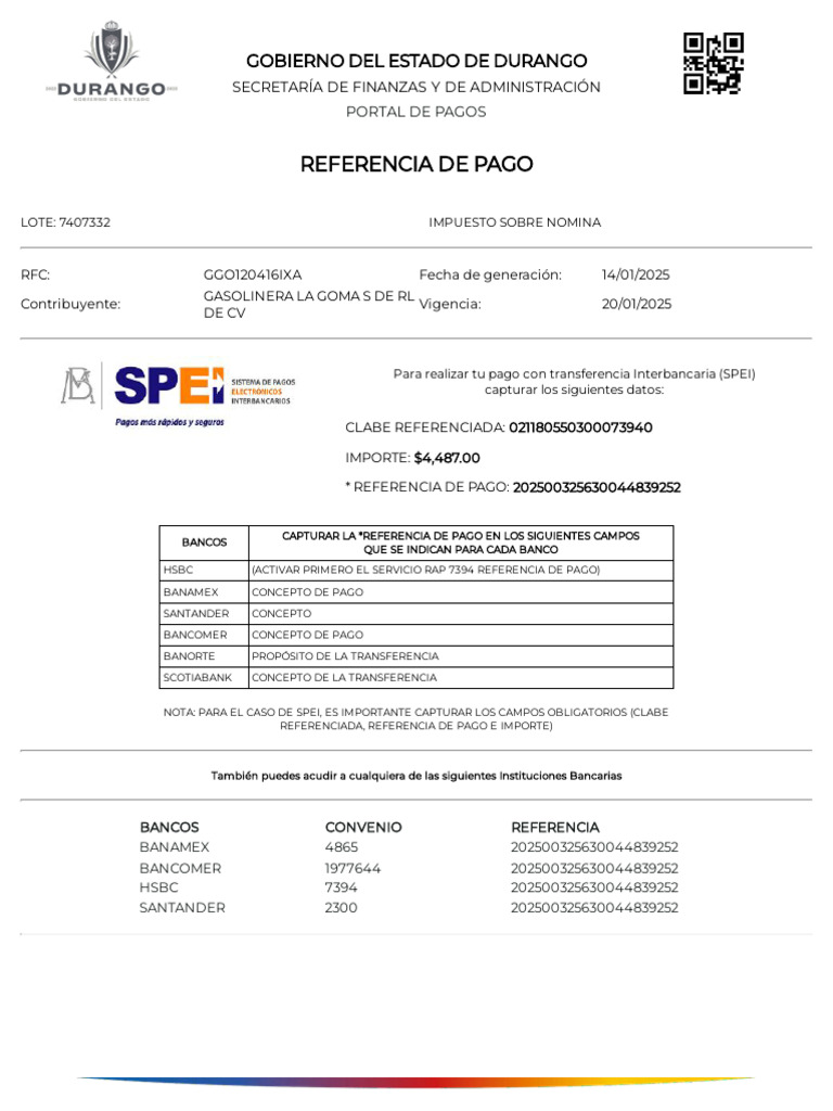 Pago de Impuesto sobre Nómina Durango PDF Tecnología bancaria Bancos