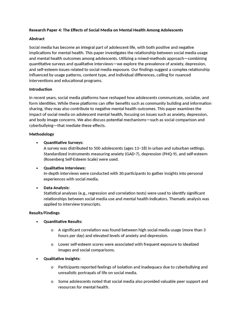 The Effects of Social Media On Mental Health Among Adolescents | PDF ...