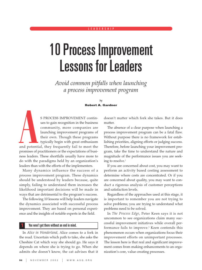 10 Key Lessons for Process Improvement | PDF | System | Business