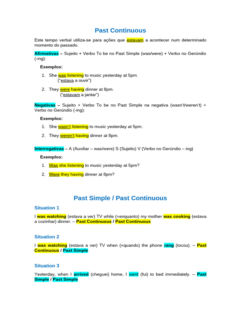 Past Simple vs. Past Continuous Rules | PDF