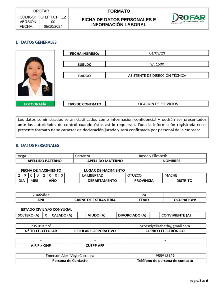 Ficha de Datos Personales Laborales | PDF | Control de acceso ...