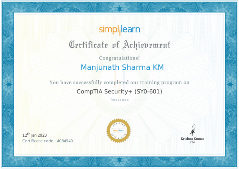 CompTIA Security+ Certification Achieved | PDF