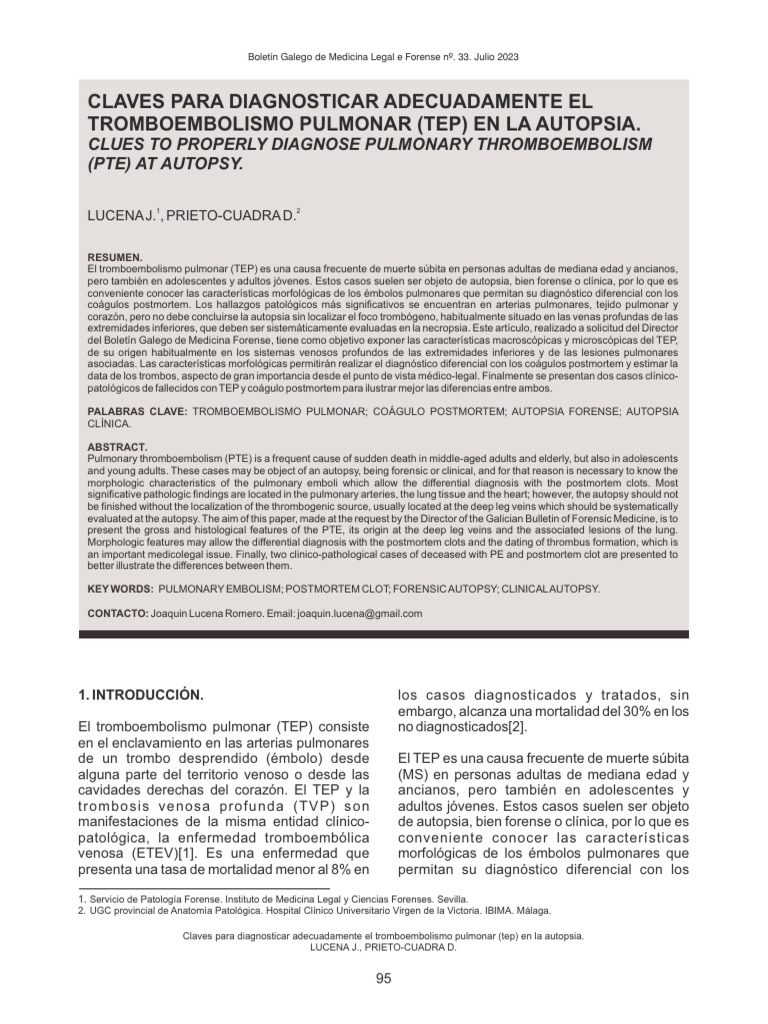 Diagnóstico del TEP en Autopsias Forenses | PDF | Trombo ...