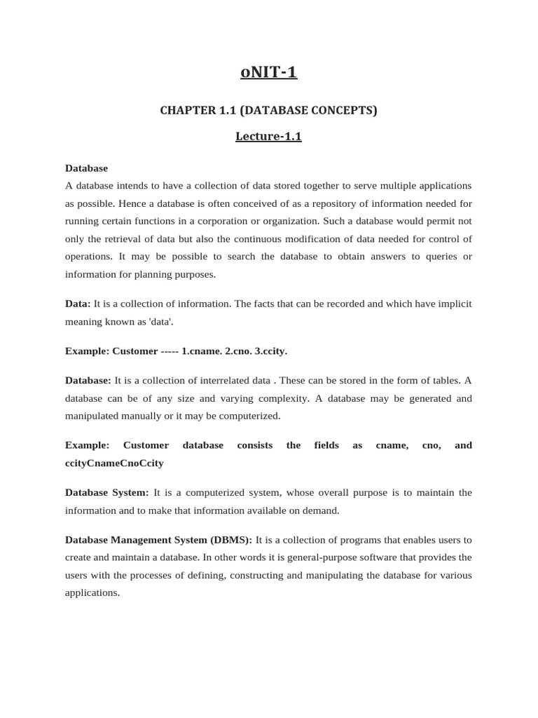 Notes Chapter 1.1 Lecture 1.1 (Databases Concepts) | PDF | Databases ...