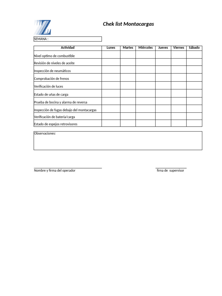 Chek List para Montacargas | PDF