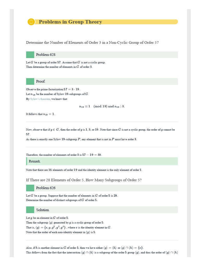 Elements of Order in Non-Cyclic Groups | PDF | Group (Mathematics ...