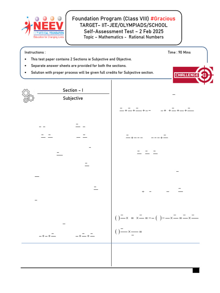 IIT-Medical Class Test on Rational Numbers | PDF | Rational Number ...