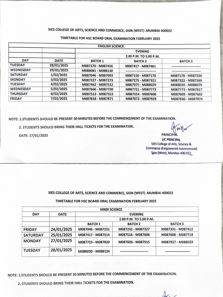 HSC Board Science Oral and Practical Exam Schedule 25-25 | PDF