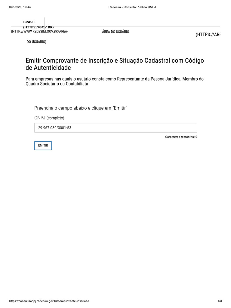 Comprovante de Inscrição CNPJ Ativo | PDF | Brasil | Economia de negócios