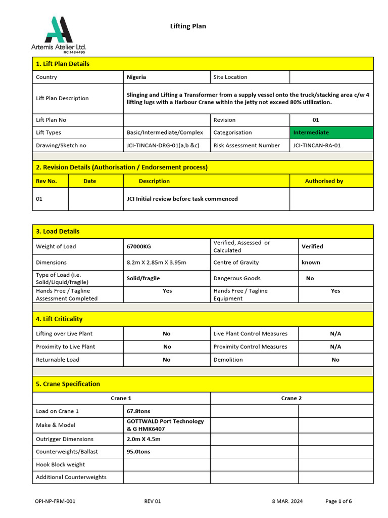 Transformer Lifting Plan for Nigeria | PDF | Crane (Machine)