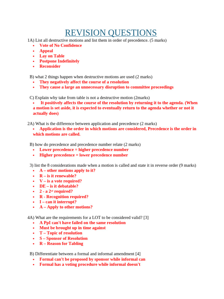 Revision Questions (1) | PDF | Political Law | Parliamentary Procedure