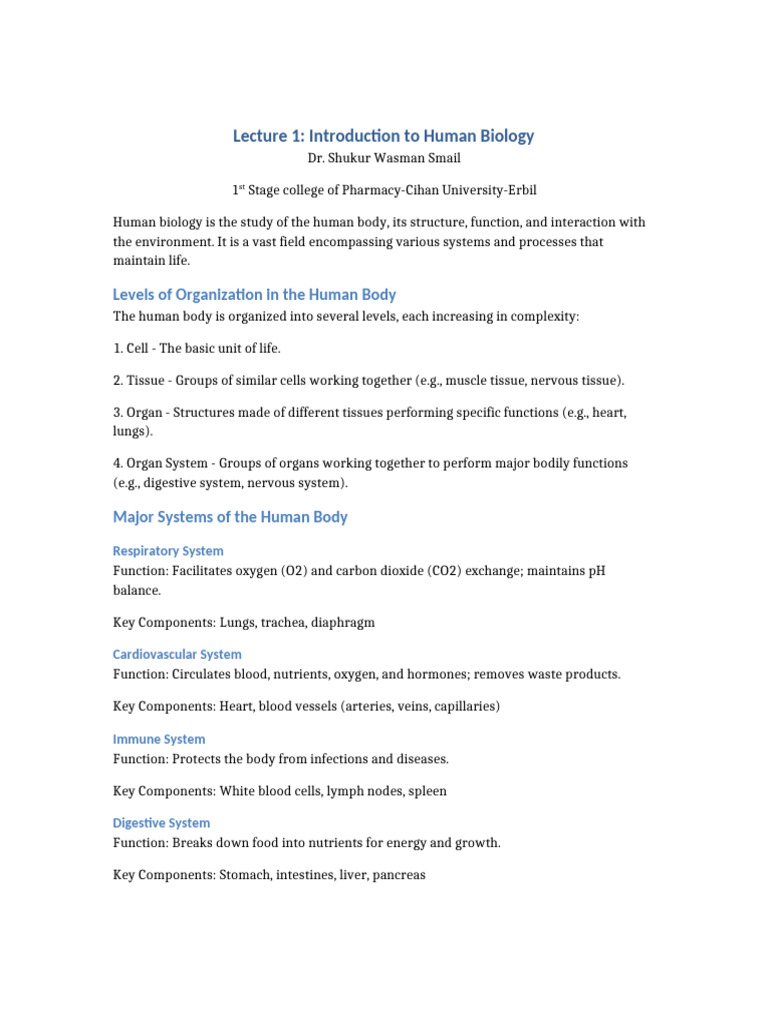 Introduction to Human Biology Overview | PDF