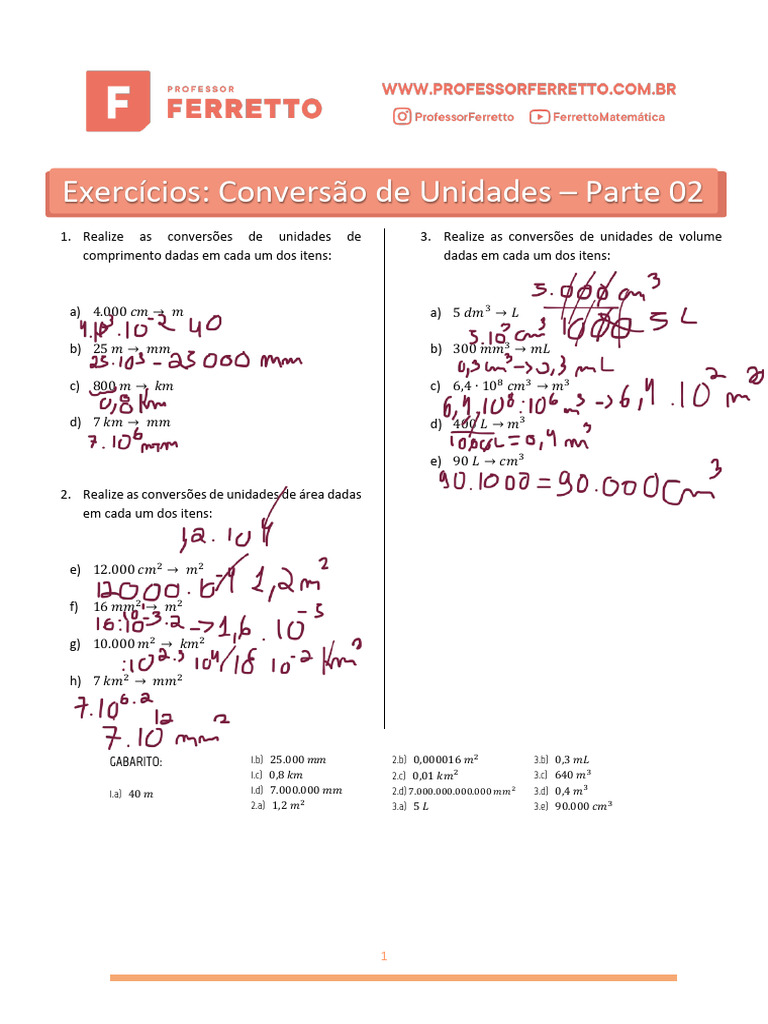 Exercícios de Conversão de Unidades | PDF