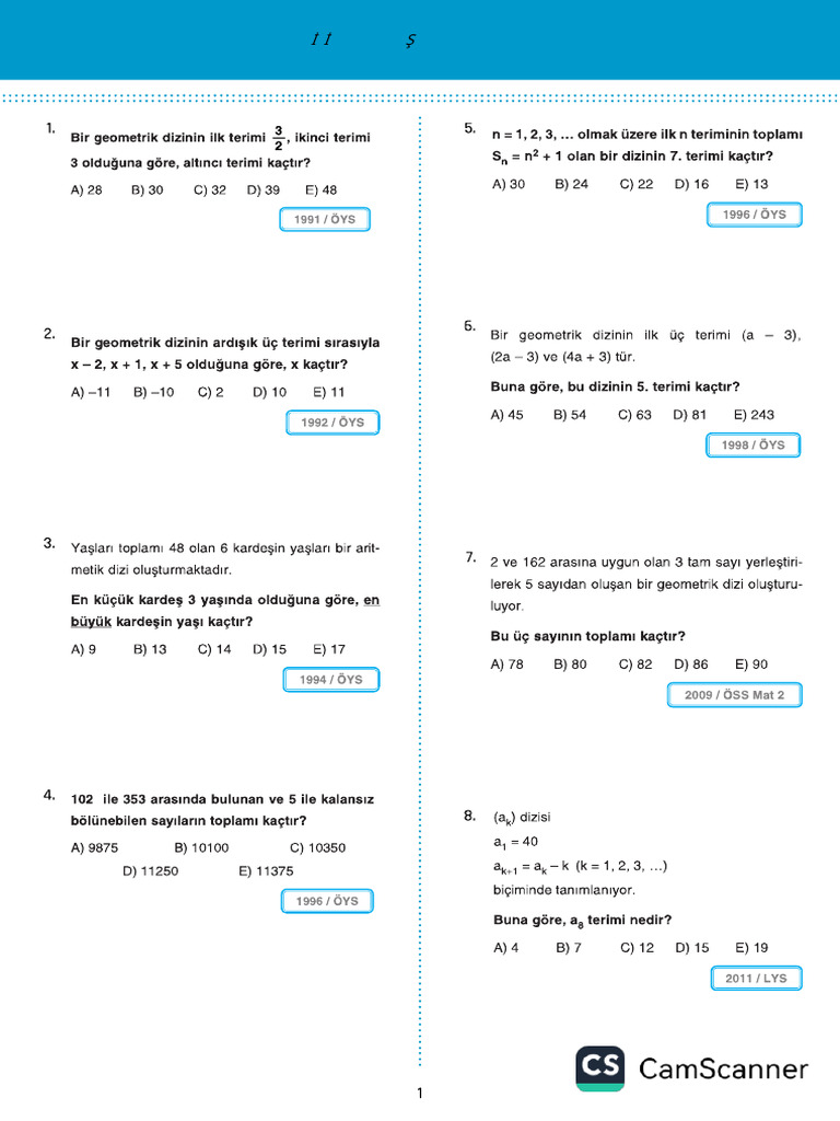 Di̇zi̇ler Çikmiş Sorular | PDF