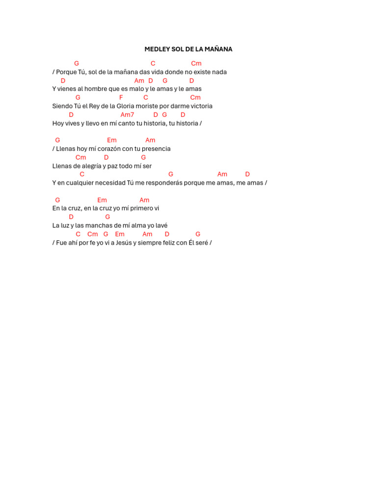Letra del Medley Sol de la Mañana | PDF