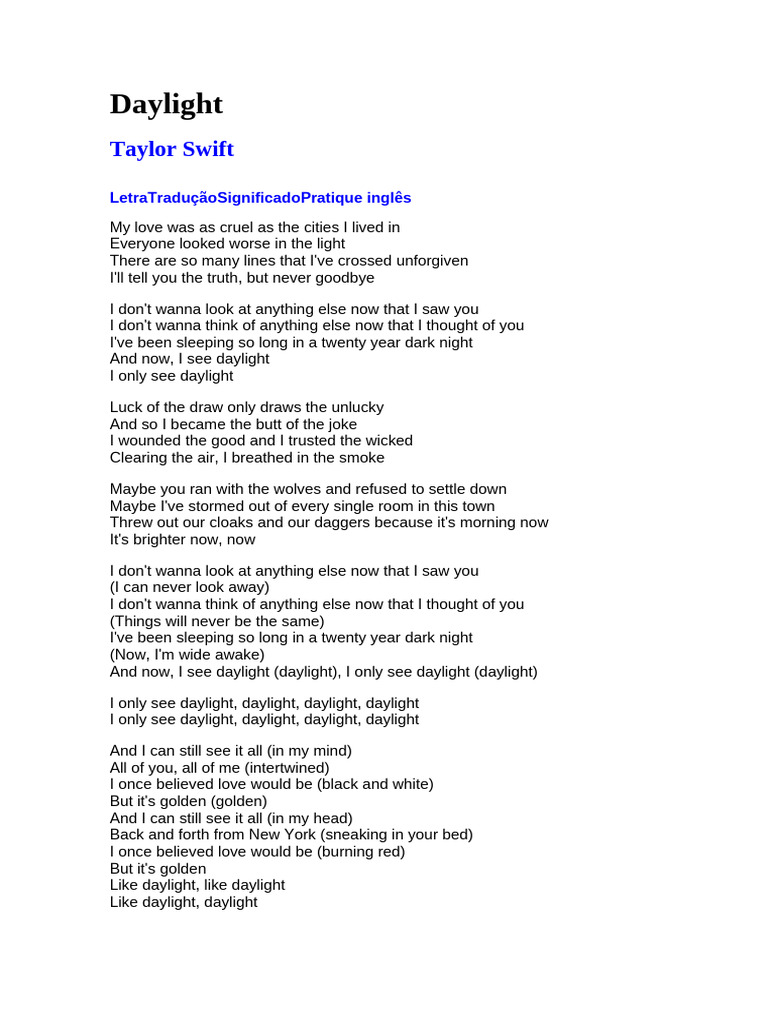 Taylor Swift's "Daylight" Lyrics &amp; Meaning | PDF