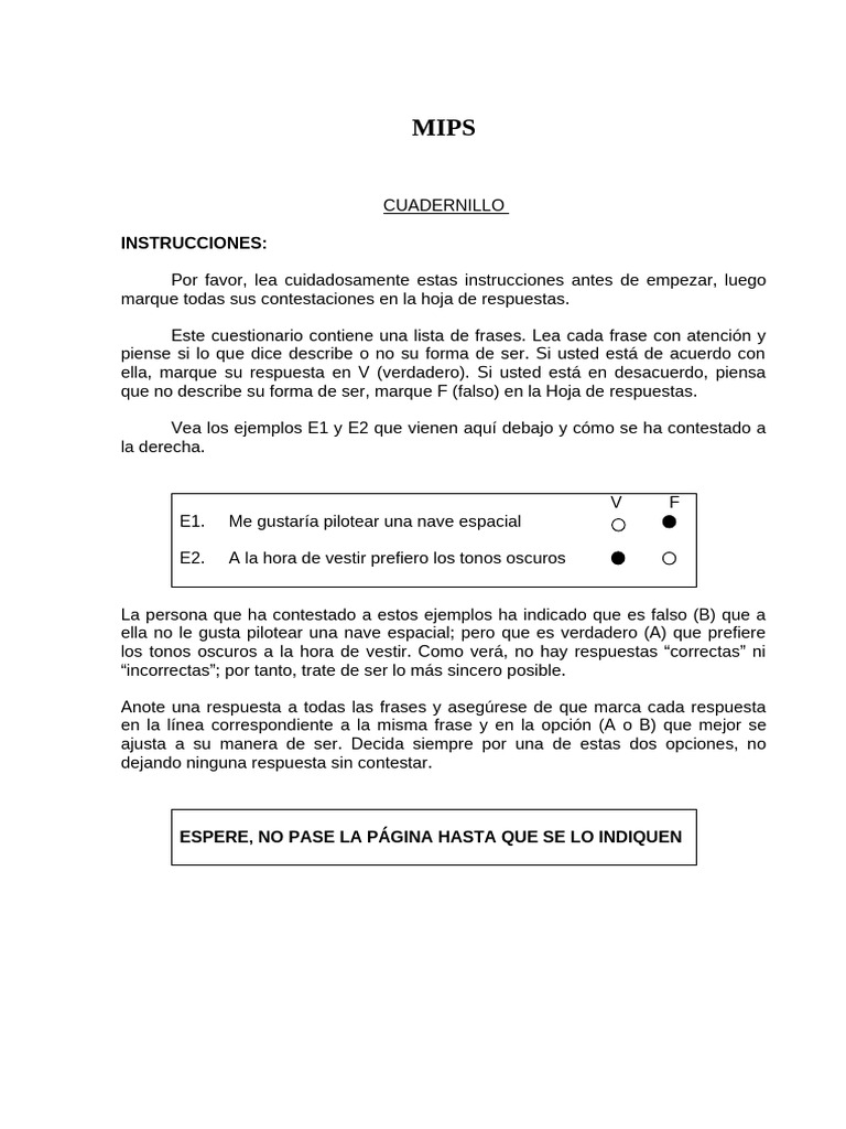 Cuestionario de Personalidad MIPS | PDF | Sicología | Ciencias del ...