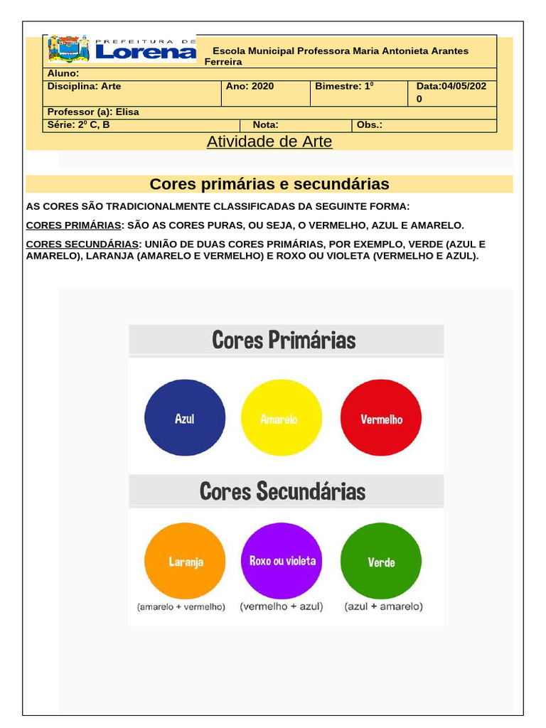 Cores Primárias e Secundárias na Arte | PDF