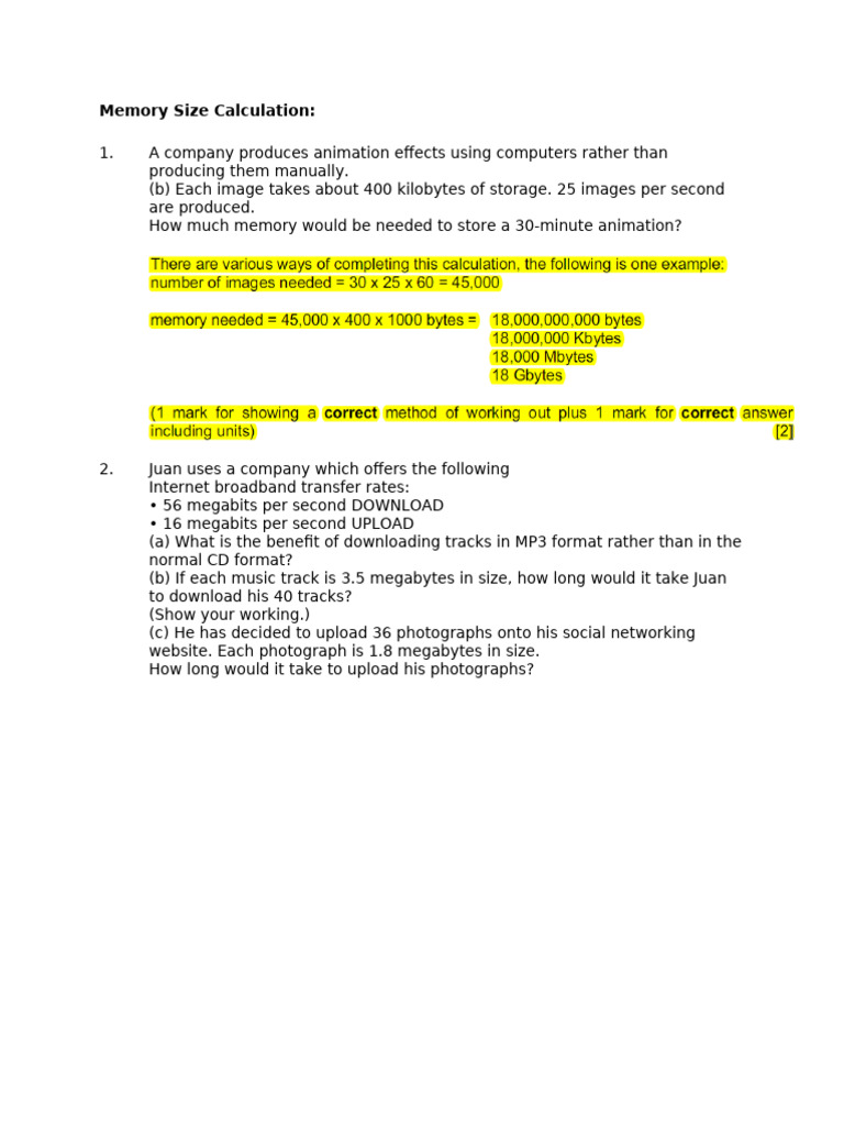 Memory Size Calculation Guide | PDF | Byte | Digital Technology