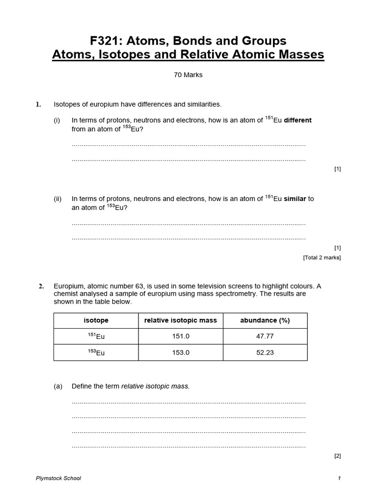 Relative Atomic Mass Calculation Guide | PDF | Isotope | Atoms