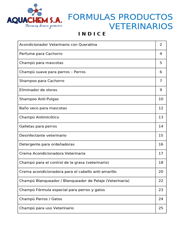 Fórmulas de Productos Veterinarios | PDF | Champú | Tensioactivo